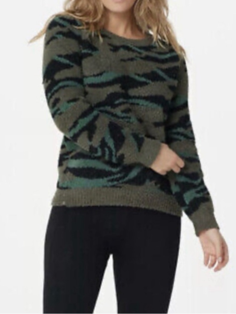NWOT Barefoot Dreams Green Camo CozyChic Seaside Crew-Neck Pullover 1X